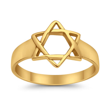 Jewish Star Ring Yellow Tone Star of David Judaism Band 925 Sterling Silver